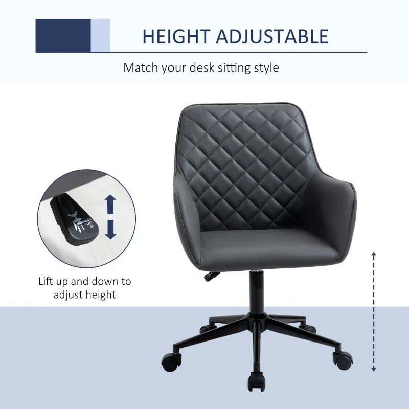 Vinsetto Grey Office Desk Chair - Leather-Feel Swivel Computer Chair with Rolling Wheels & Adjustable Height for Home
