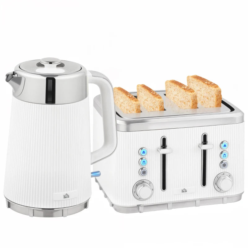 Electric Stainless Steel Kettle & Toaster Set - 3000W Fast Boil 1.7L Kettle with Strix Thermostat & 4 Slice Toaster, White