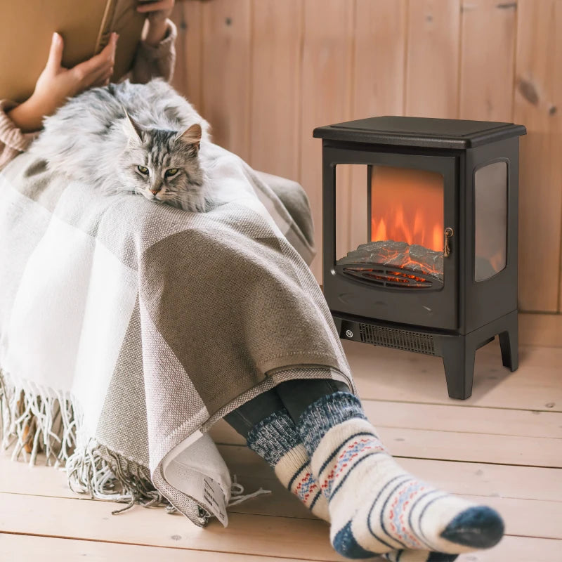 900W 1800W Freestanding Electric Fireplace Heater Adjustable Flame Tempered Glass Retro Design Safe Home Warmth