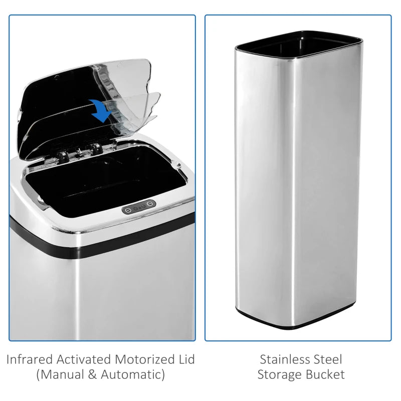 50L Infrared Touchless Automatic Motion Sensor Trash Can - Stainless Steel Dustbin for Home & Office Use