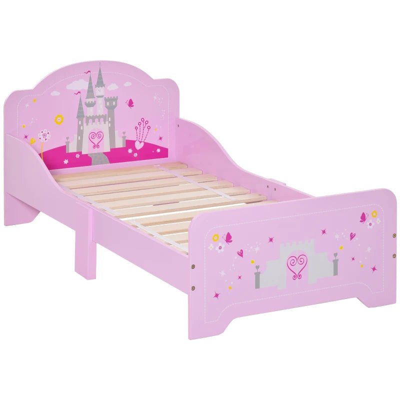 Kids Princess Castle Bed with Side Rails - Pink Home Furniture for Ages 3-6, 143x73x60 cm