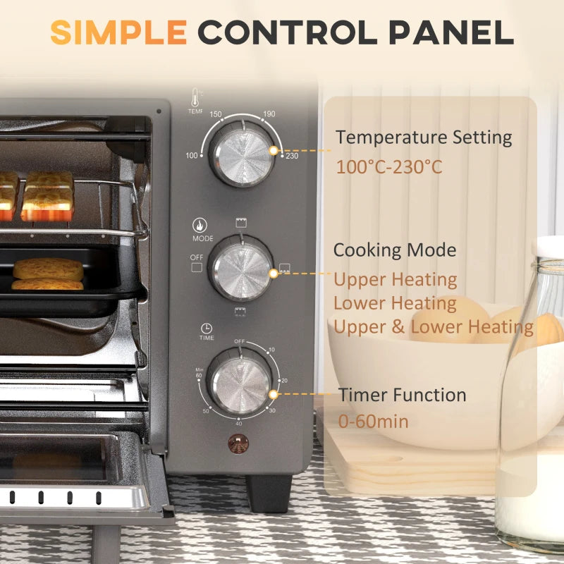 21L Mini Countertop Oven - Adjustable Temperature 100°C-230°C, Compact Grey Design for Efficient Cooking