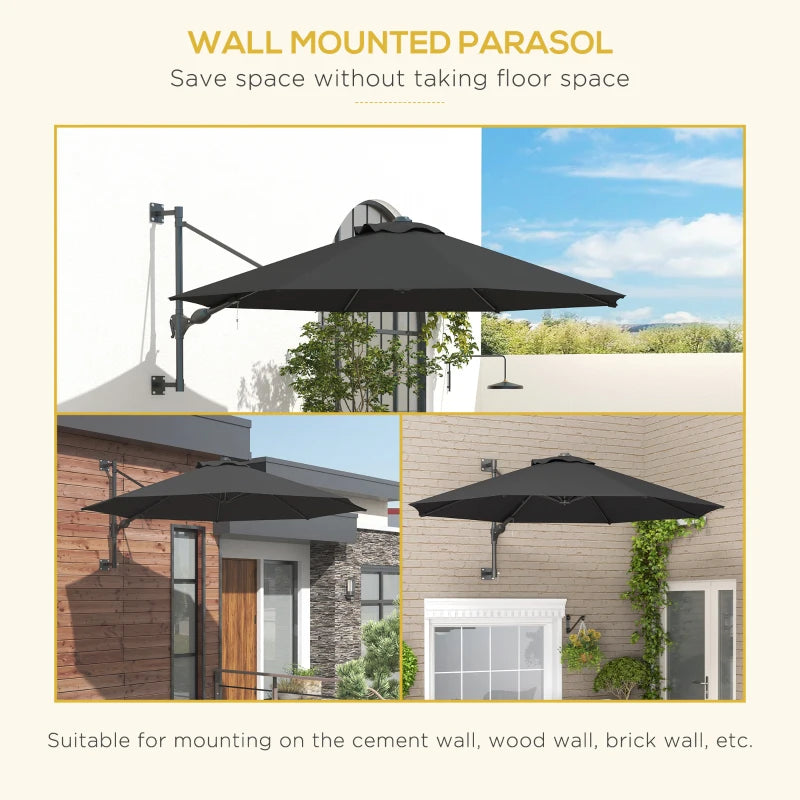 Grey 3m Wall-Mounted Parasol Shade with Handle