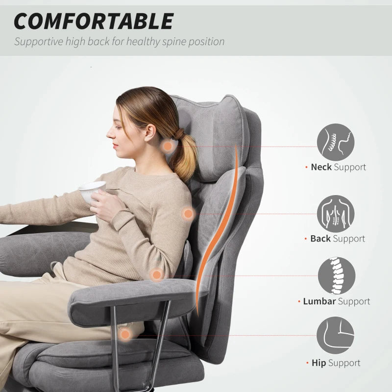 Leathaire Grey Reclining Office Chair with Lumbar Support Pillow - Ergonomic Comfort for Home & Office Use