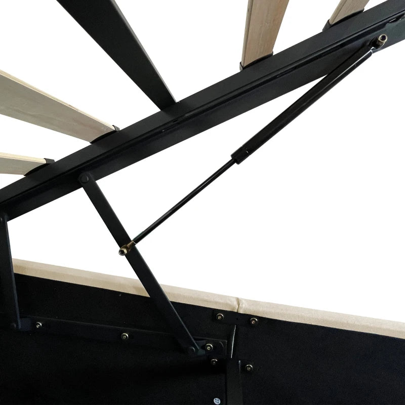 King Upholstered Bed with Hydraulic Storage & LED Reading Light - Beige, 208L x 158W x 113H cm, Stylish Headboard