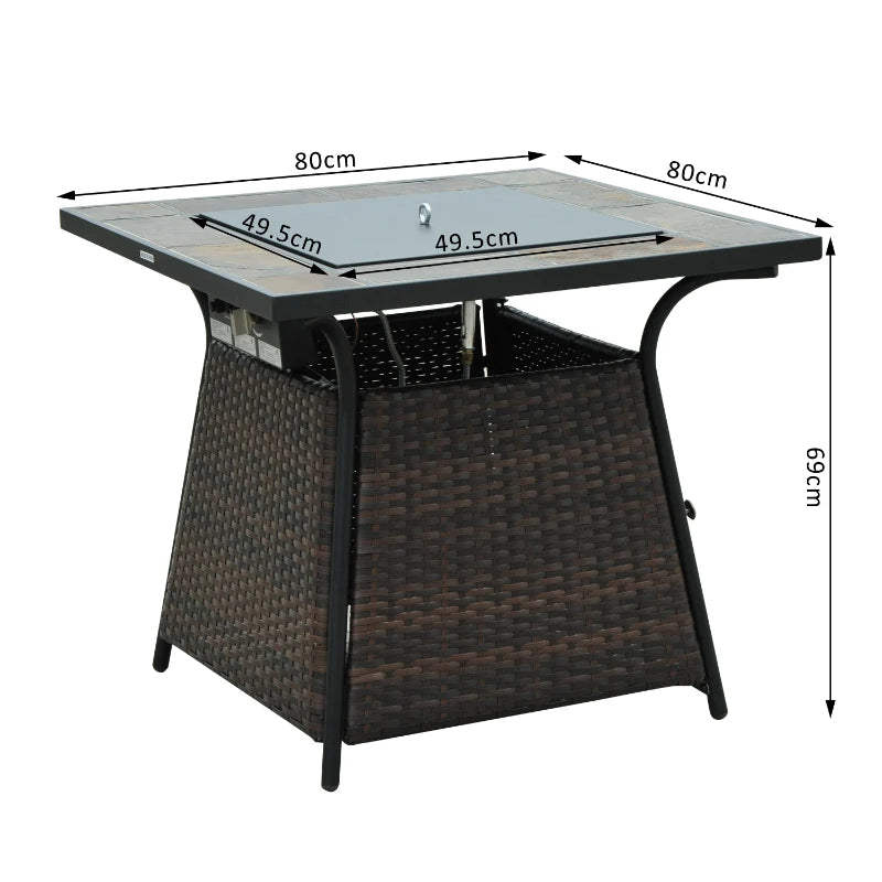 Square Slate Top Gas Fire Pit Table with Control Panel and Lava Rocks, Grey