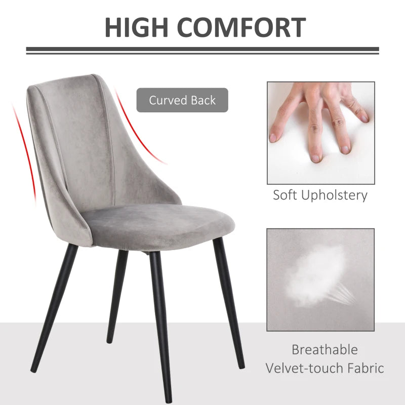 Modern Grey Dining Chairs Set of 2 - Upholstered Velvet Accent High Back Chairs with Metal Legs for Kitchen