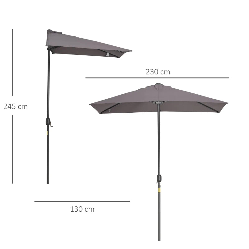 Grey Half Round Balcony Parasol with Crank Handle (2.3m) - Base Not Included