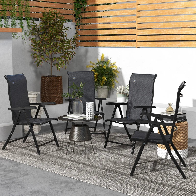 Set of 4 Blue Folding Garden Chairs with Adjustable Backrests