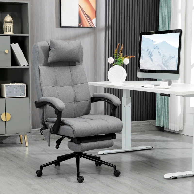 Vinsetto Grey Office Chair with 6-Point Vibration Massage & Heat, Adjustable Height, Head Pillow & Footrest for Home Comfort