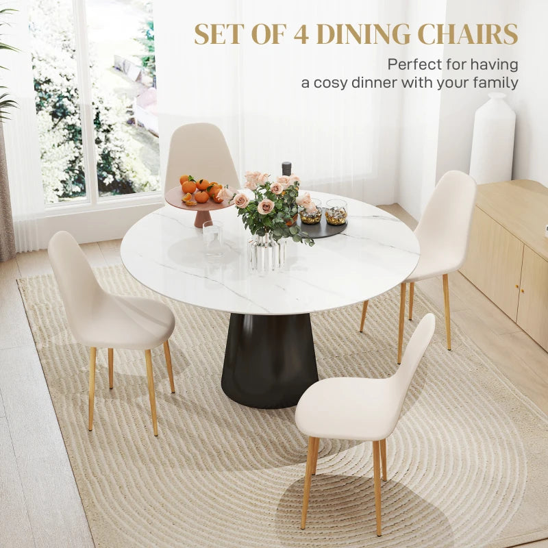 Modern Khaki Dining Chairs Set of 4 - Stylish Kitchen Chairs with Backrest & Steel Legs for Dining Room & Living Room