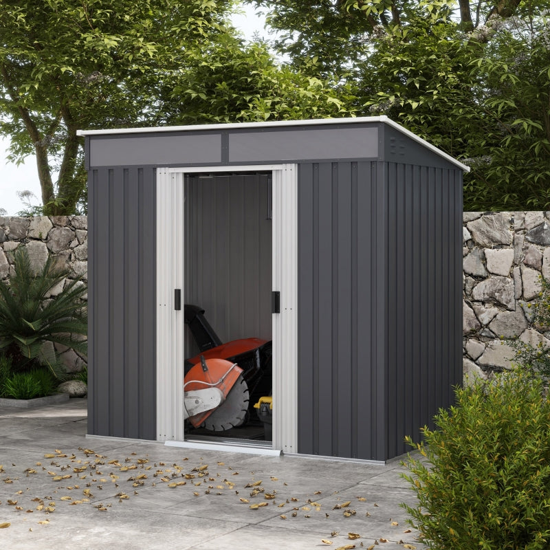 6.5ft x 4ft Dark Grey Shed With Sloping Roof