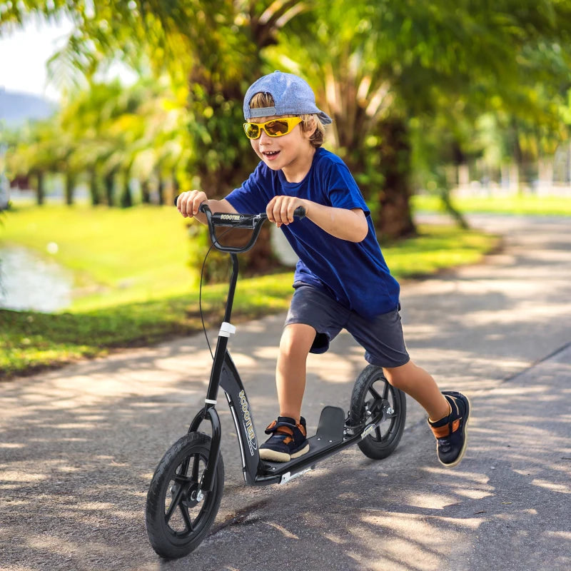 Kids Kick Scooter with 12" EVA Tyres, Rear Brake & Big Wheels - Perfect for Ages 5-12, Black Color