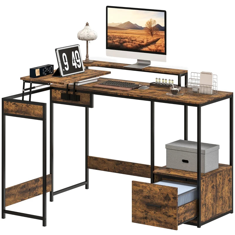 Industrial 'L' Shaped Multi-Work Desk in Brown - Stylish and Functional Home Office Furniture for Productivity