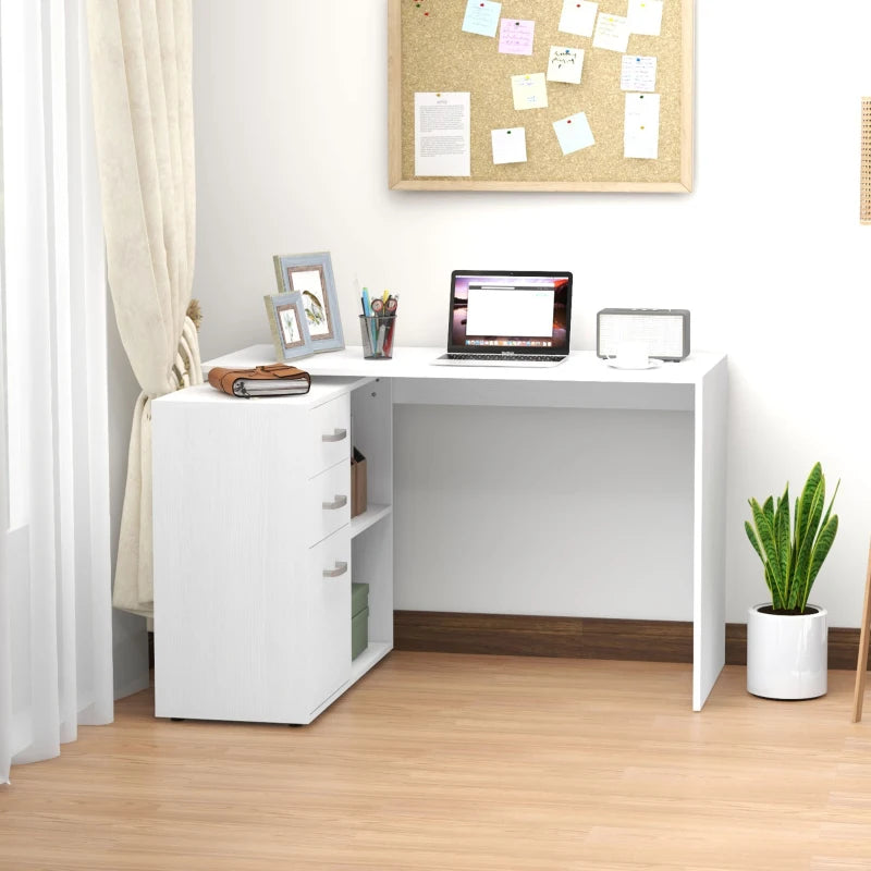 L Shaped Computer Desk with Drawers & File Cabinet - Reversible Home Office Study Table, 117x83.5x76cm, White