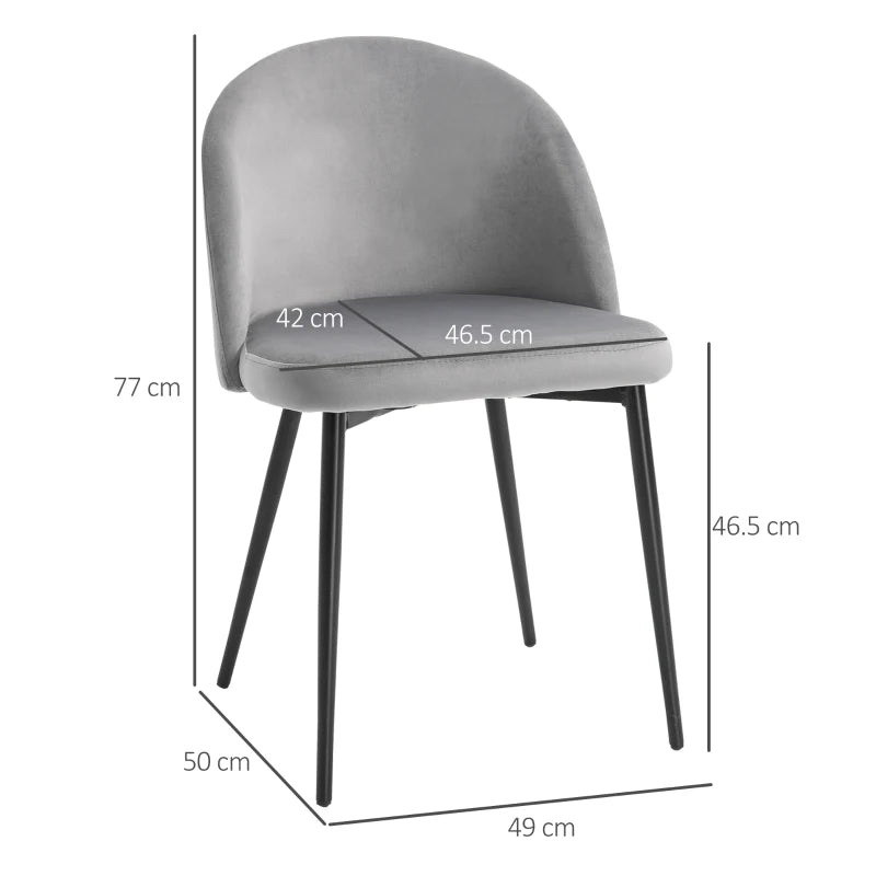 Contemporary Dining Chairs Set of 2 - Soft Fabric Seat & Back for Office, Kitchen, Living Room - Grey