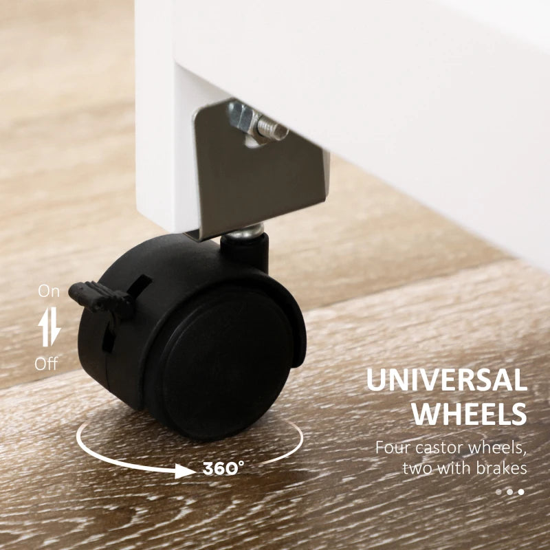 Compact Kitchen Trolley Utility Cart on Wheels with Wine Rack, Drawer & Storage Cabinet - White Dining Room Organizer