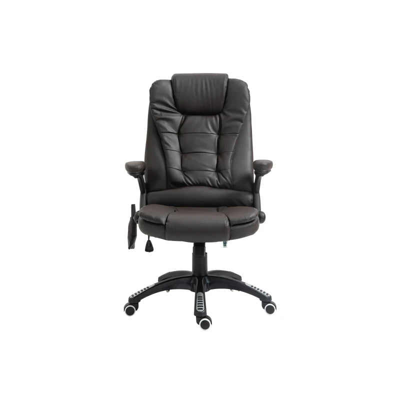 6-Point Heated Massage Office Chair - PU Leather High Back Executive Desk Chair with Adjustable Height & 360° Swivel, Brown