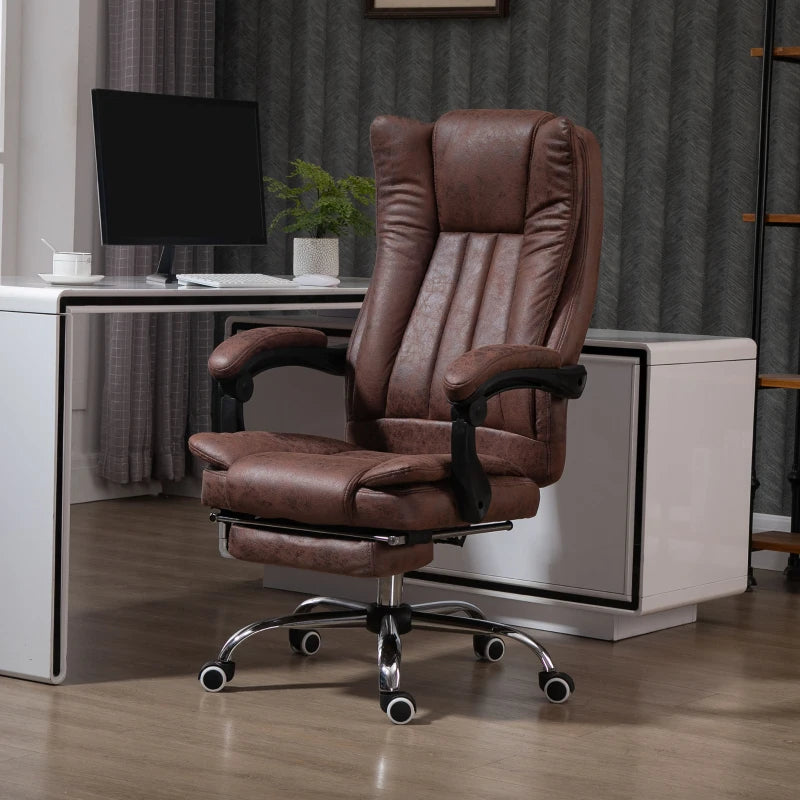 Vinsetto Brown Microfibre Home Office Chair - Reclining Desk Chair with Armrests, Swivel Wheels & Footrest