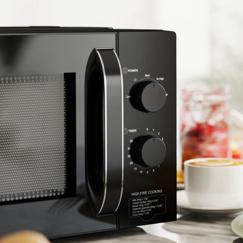 Compact 800W Solo Microwave Oven - 23L, 5 Power Levels, Defrost, 35 Min Timer, Easy Clean, Black Kitchen Appliance