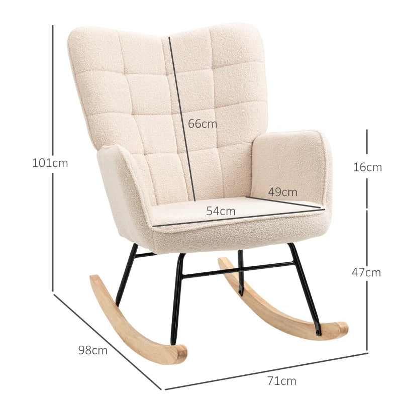 Berber Fleece Nursery Glider Rocker for Nursing and Relaxation, Wingback Rocking Chair in Beige for Living Room