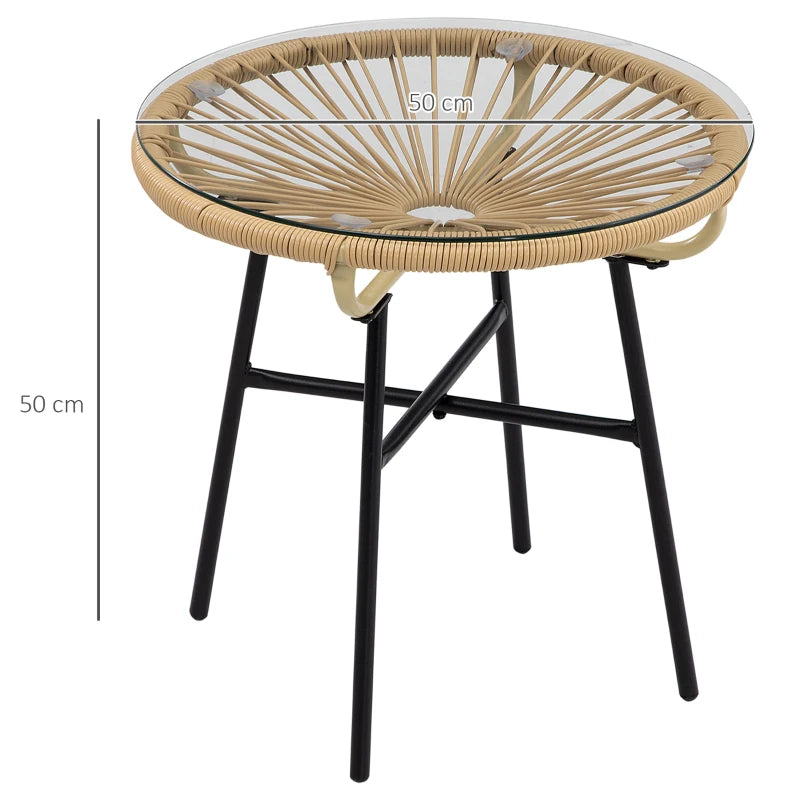 Black Rattan Outdoor Side Table with Glass Top