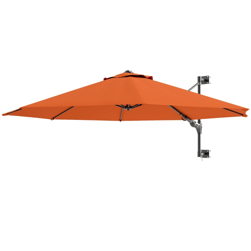 3m Wall-Mounted Parasol Shade with Handle - Outdoor Orange Sun Umbrella for Patio