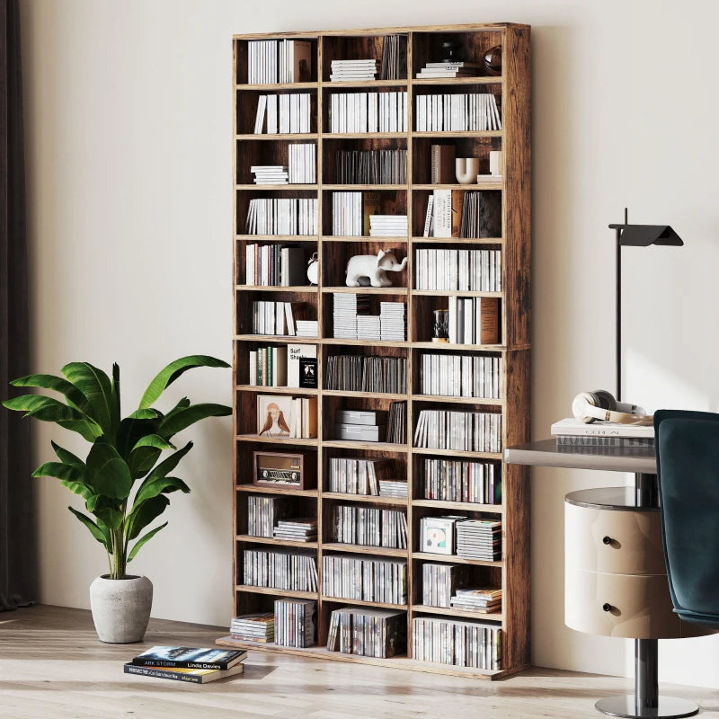 Rustic Brown CD Storage Unit with Adjustable Shelves - 102 x 195 cm - Stylish Media Organizer for Home