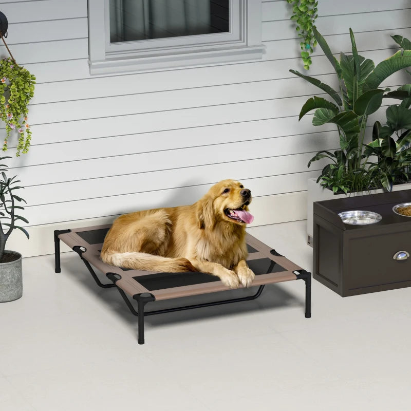 XXL Raised Dog Bed - Cooling Elevated Pet Cot with Breathable Mesh for Indoor/Outdoor Use - Brown, 122x92x23cm