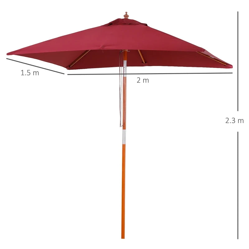 Wine Red 2m x 1.5m Tilting Garden Parasol Umbrella with Wood and Bamboo Frame