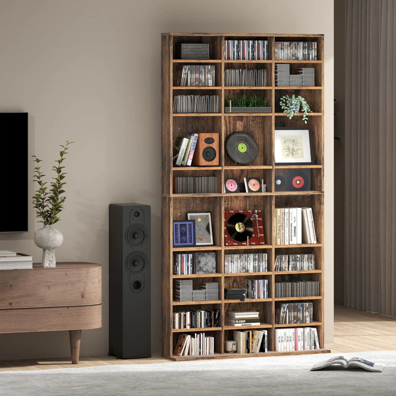 Rustic Brown CD Storage Unit with Adjustable Shelves - 102 x 195 cm - Stylish Media Organizer for Home