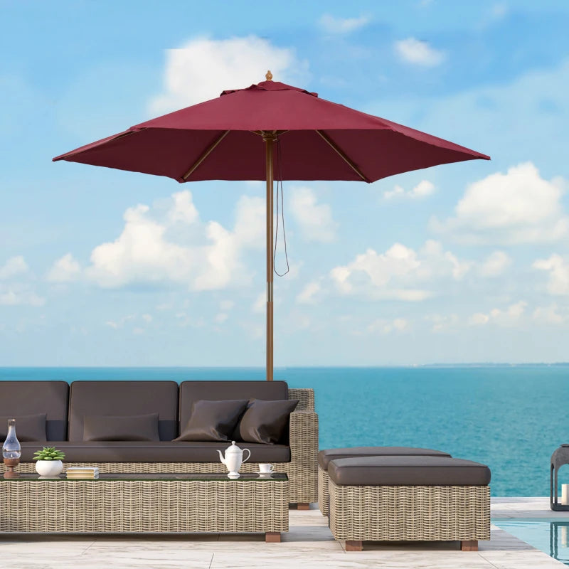 Wine Red 2.5m Wooden Garden Parasol Sun Shade