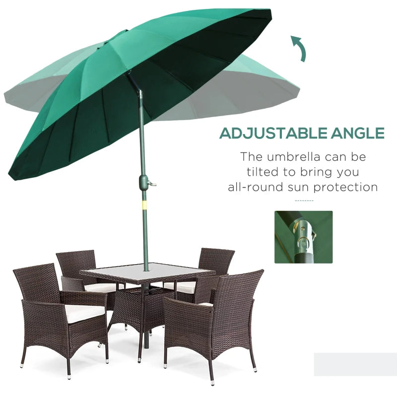 Green 2.5m Crank & Tilt Garden Parasol Umbrella