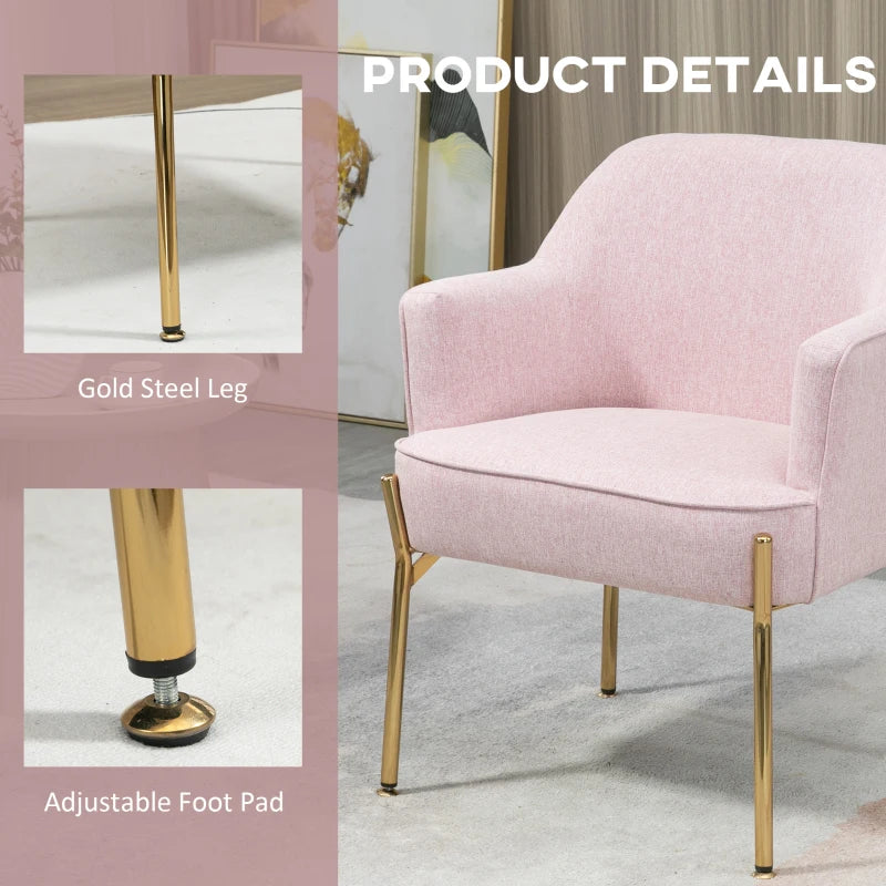 Elegant Pink Accent Chairs with Gold Metal Legs - Soft Padded Living Room and Bedroom Armchairs, Set of 2