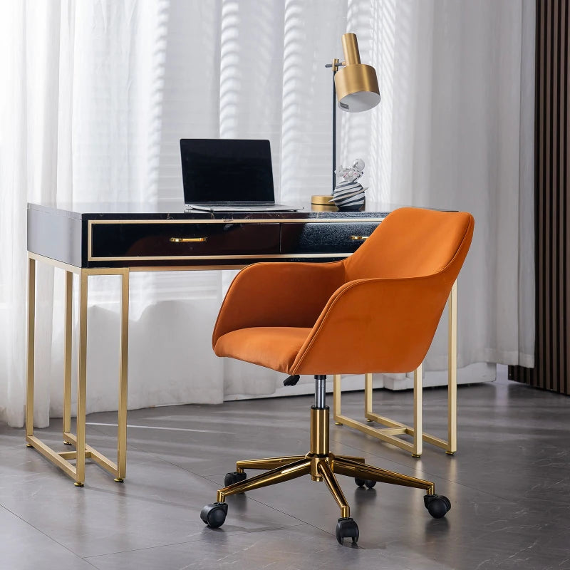 Velvet Adjustable Height Swivel Executive Office Chair with Gold Legs - Stylish Orange, 58x58x86 cm for Modern Offices