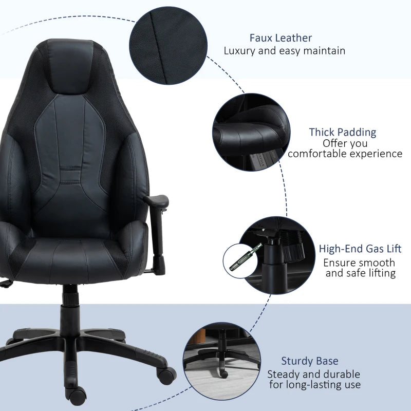 Vinsetto Racing Gaming Chair - Ergonomic Mesh & Faux Leather, High Back, Adjustable Height & Armrests, Swivel Wheels, Black