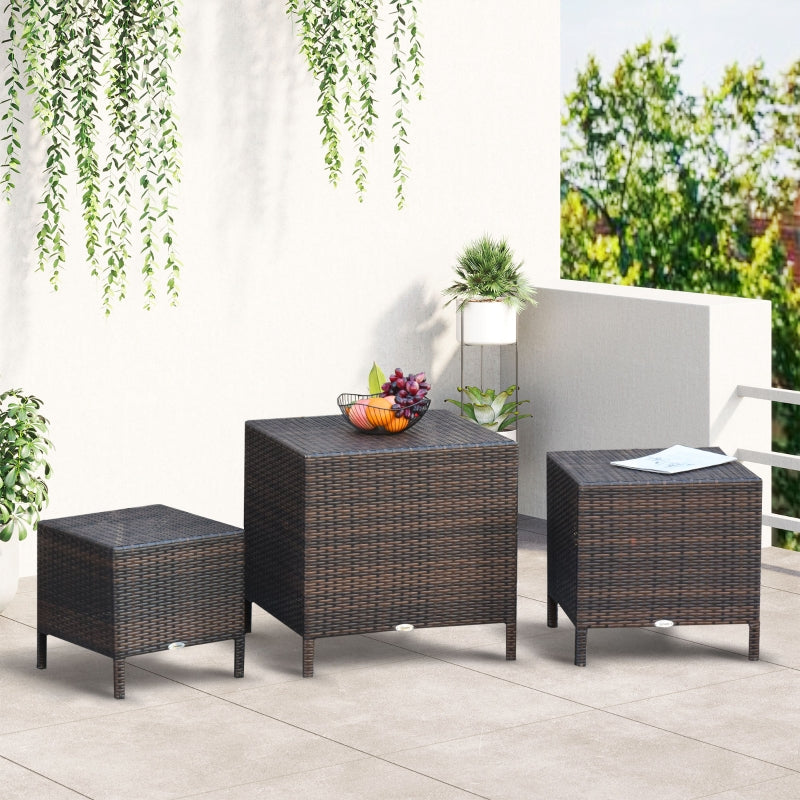 Brown Rattan 3-Piece Nesting Tables Set