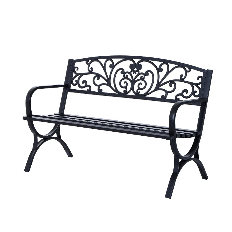 Black Steel Garden Bench - 127L x 60W x 85H cm