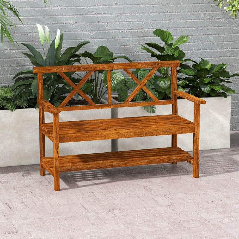 Natural Fir Wood Two-Seater Bench with Shelf