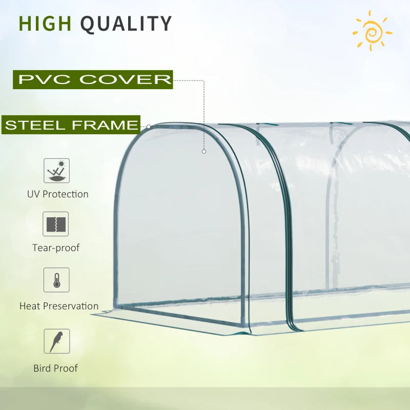 Green PVC Tunnel Plant Grow House with Zipper Doors, 350x100x80 cm