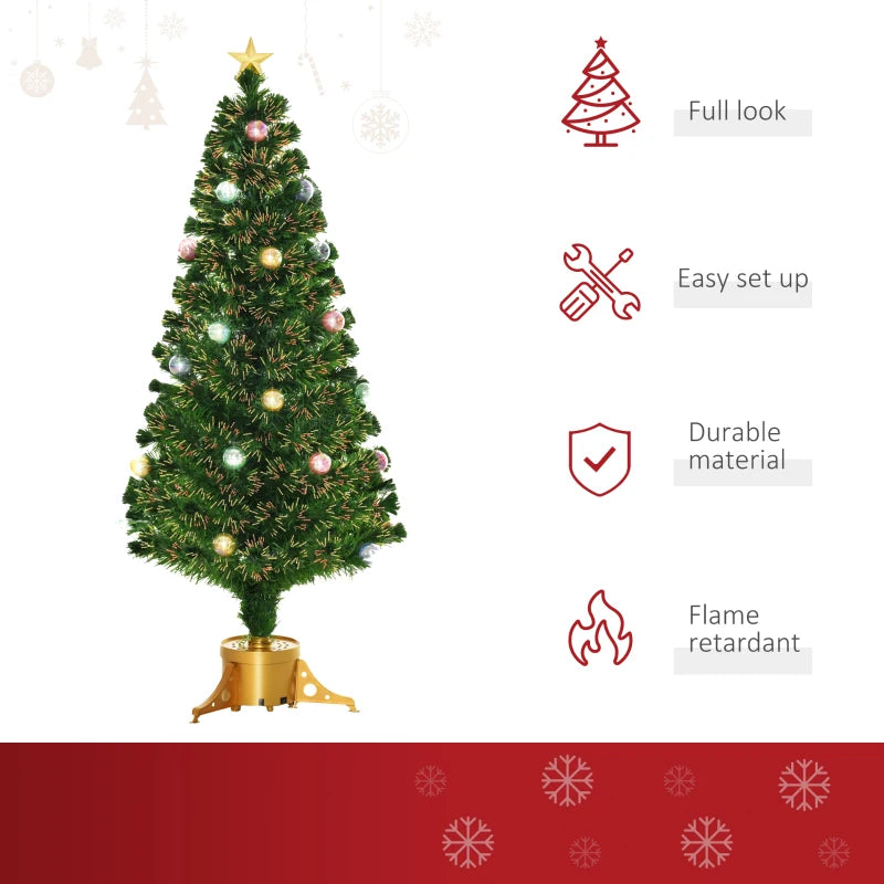 5FT Prelit Artificial Christmas Tree with Fiber Optics & Baubles - Festive Green Holiday Decor in Golden Pot