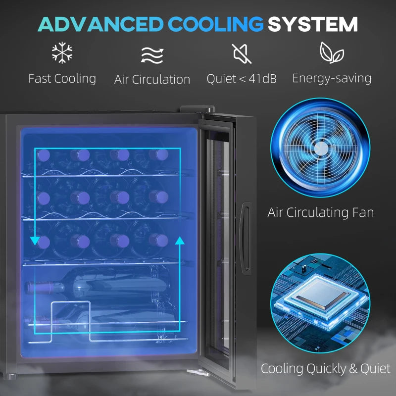 42L 16-Bottle Black Wine Cooler Fridge - Perfect for Home, Compact Design, Energy Efficient, Ideal for Wine Lovers