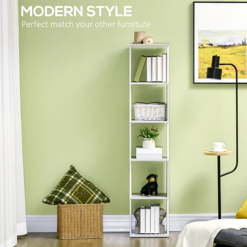 Modern 5-Tier Freestanding Bookshelf - Stylish White & Light Grey Bookcase for Living Room, Home Office, Study Storage