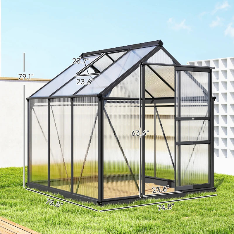 Grey 6ft x 6ft Polycarbonate Greenhouse With Aluminium Frame