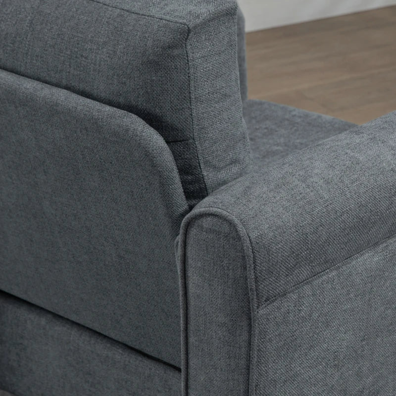 Vintage Upholstered Accent Chair with Back Pillow and Rolled Arms, Grey Fabric, Rubber Wood Legs