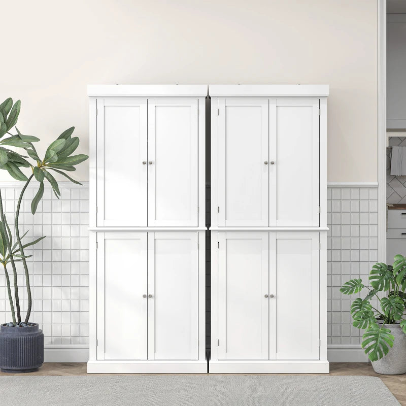 Freestanding Kitchen Storage Cabinet with 4 Doors and 6-Tier Shelving in White