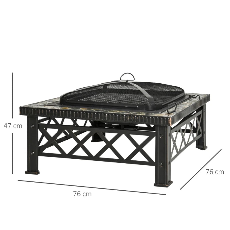 Black 3-in-1 Outdoor Fire Pit Table with BBQ Grill and Ice Bucket