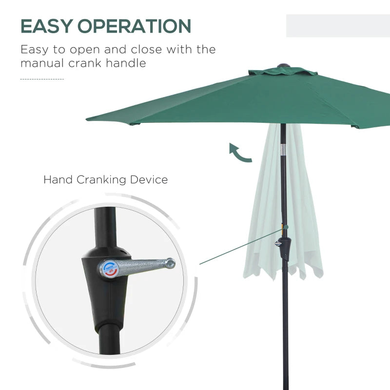 Green 2.6M Tilt Crank Garden Parasol Umbrella