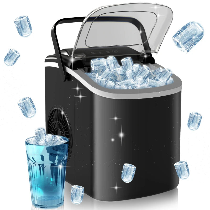 Portable Ice Maker Machine 12Kg Daily Production 9 Cubes Ready in 6-12 Minutes Countertop Ice Cube Maker with Scoop and Basket Black
