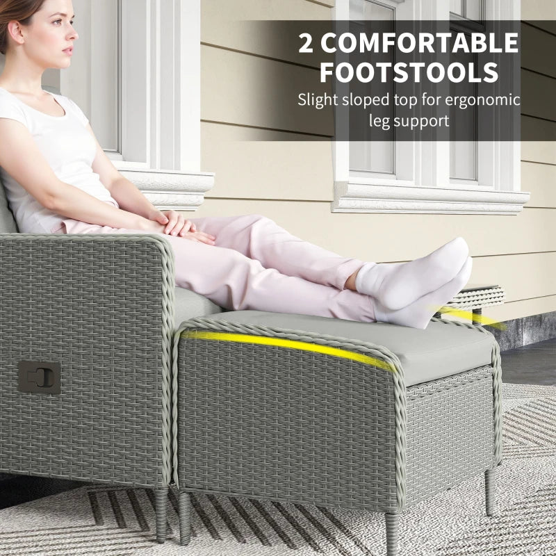 Five-Piece Charcoal Grey Reclining Rattan Chair Set for Outdoor Relaxation